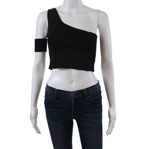 Sir. Womens One Shoulder Cropped Blouse Top Solid Black Size 2
